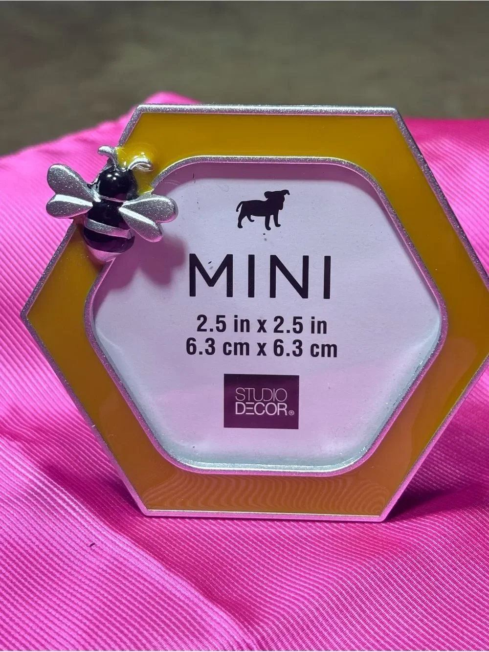 New Hexagon Mini Frame with Bee Accent 2.5”x2.5” - Mustard Yellow